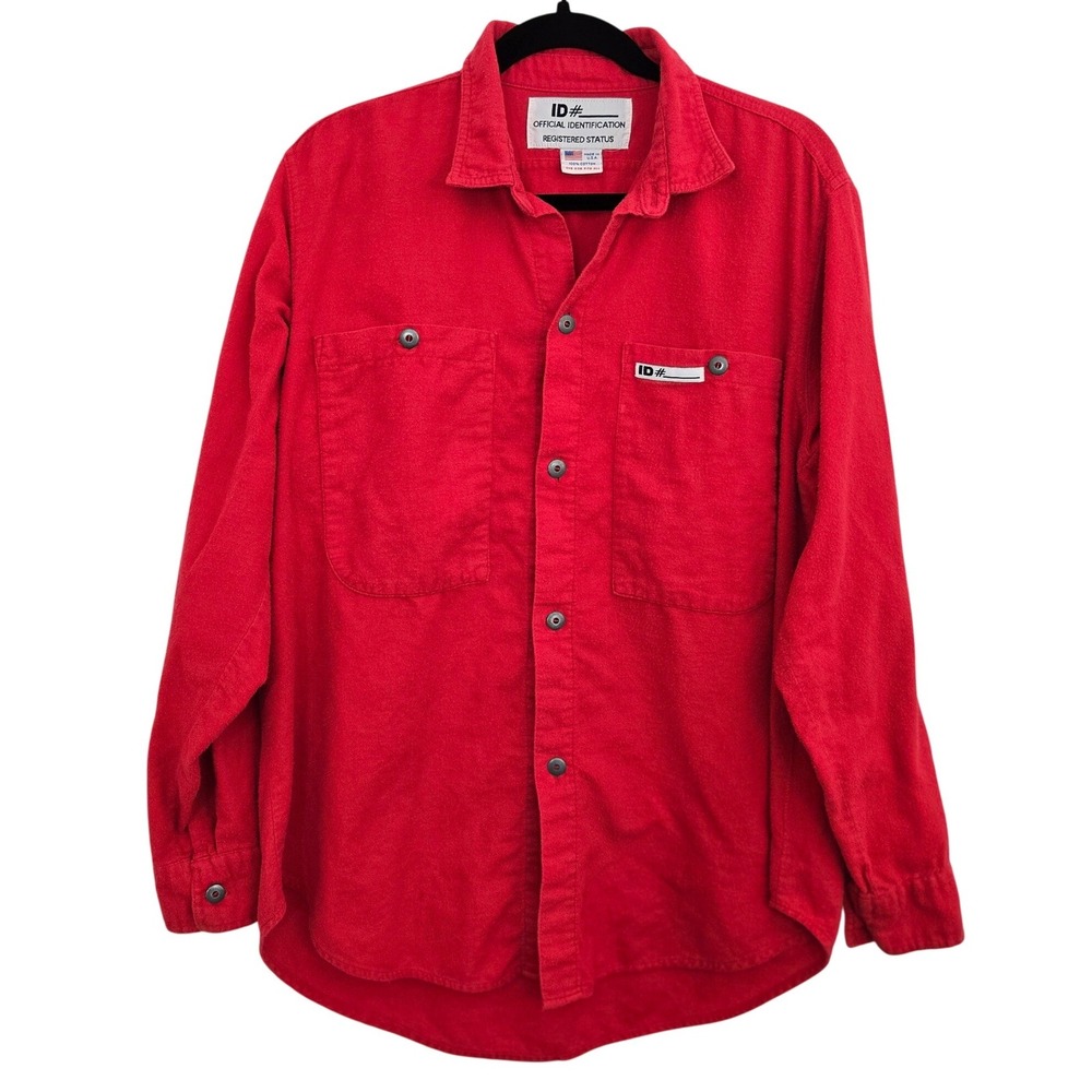 Vintage‎ ID# Button Up Shirt Red Made in USA Heavy Cotton Chamois 90s Grunge  XL